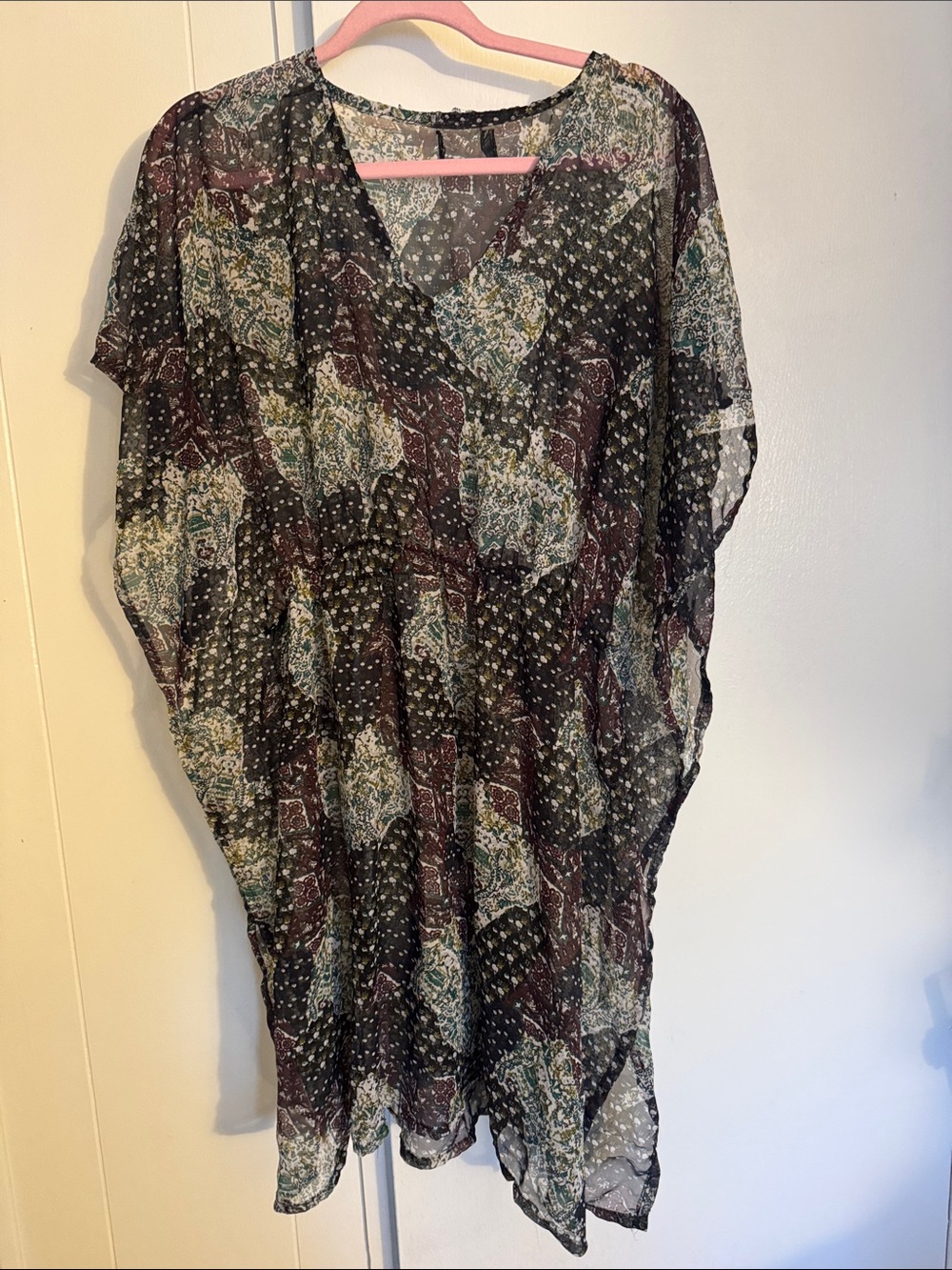Source Unknown Black Multi Sheer Patchwork V-Neck Tunic